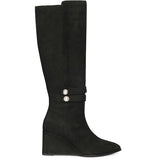 Saint Rosabel Black Suede Leather Wedge Long Boots