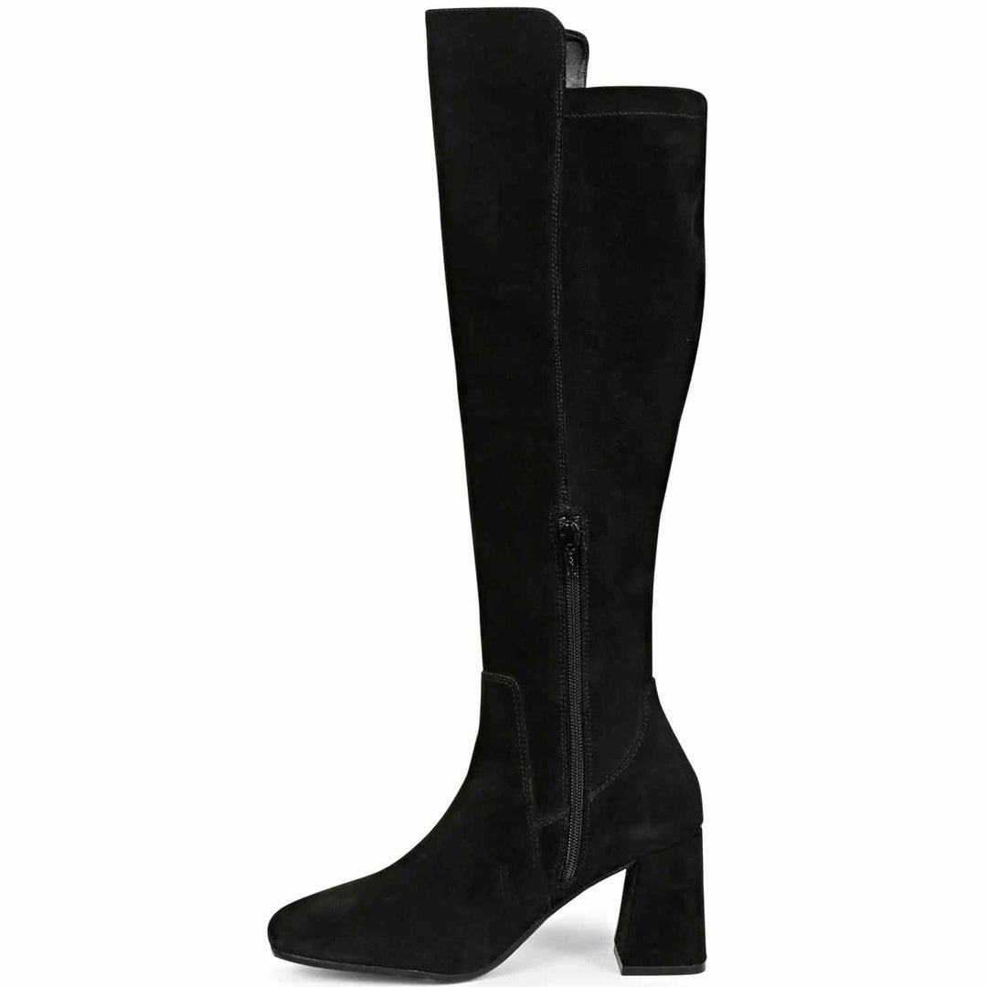 Saint Lumina Crystal Rhinestones Black Leather Long Boots