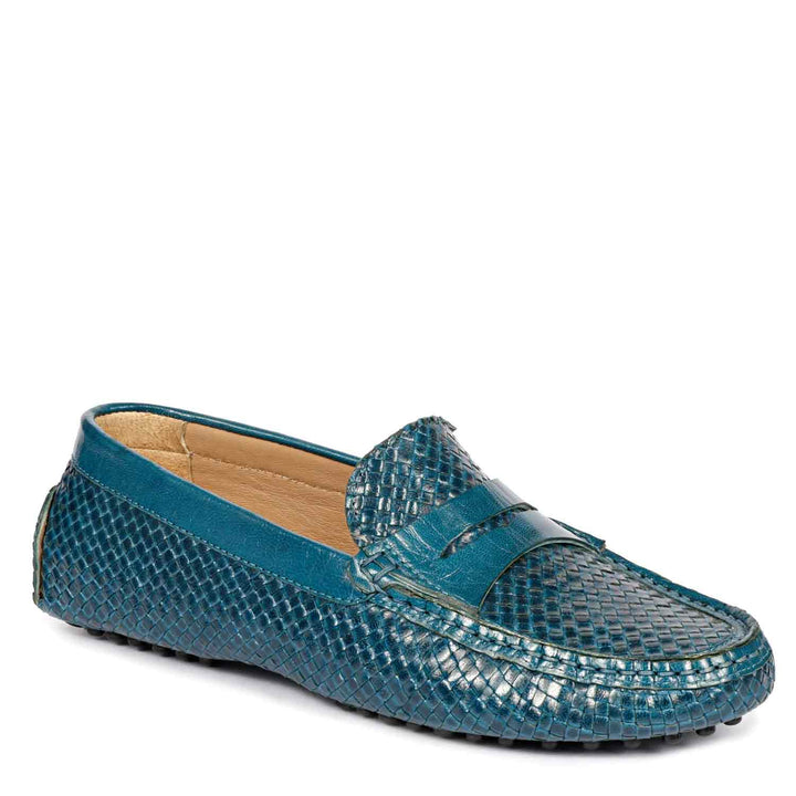 Saint Liana Blue Woven Leather Loafers