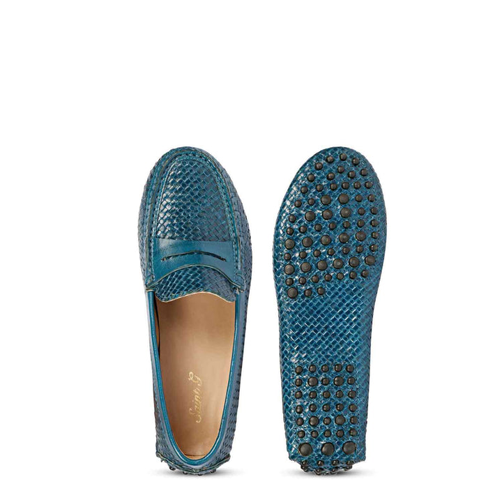 Saint Liana Blue Woven Leather Loafers