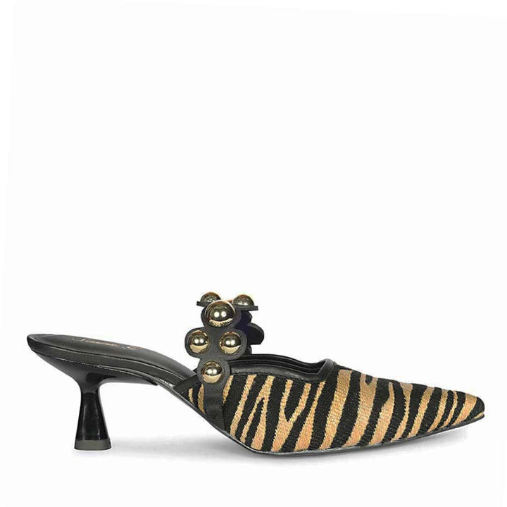 Saint Xenia Zebra Studded Black Leather Pointed Heels