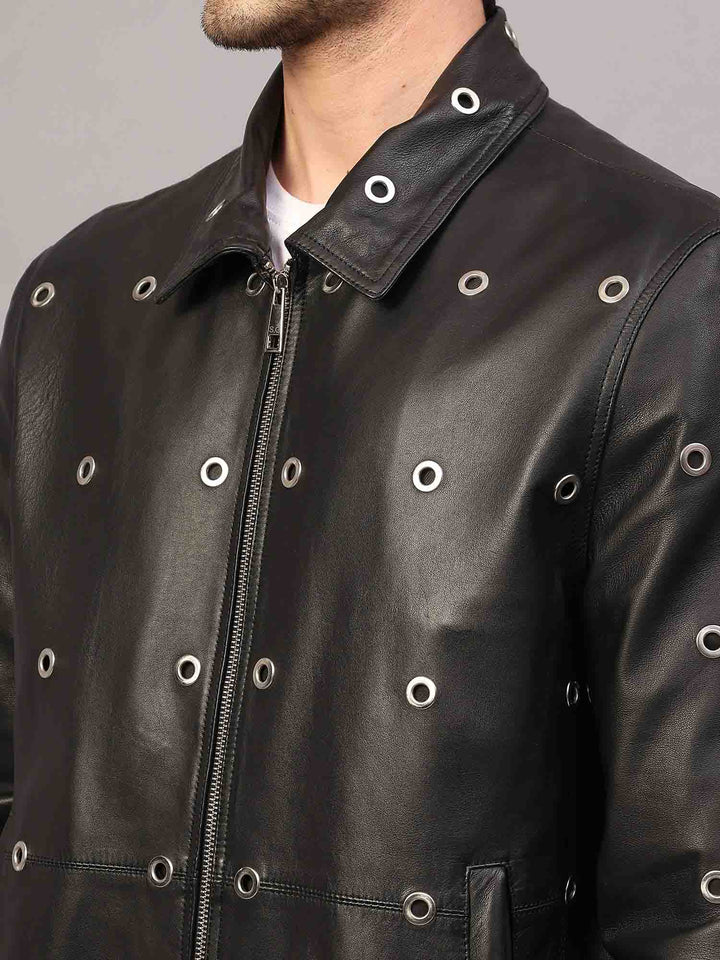 Saint Joshua Black Leather Men's Jackets
