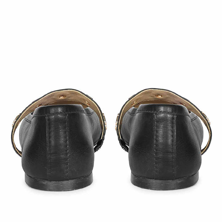 Saint Olwen Flower Eyelets Black Leather Ballet Flats