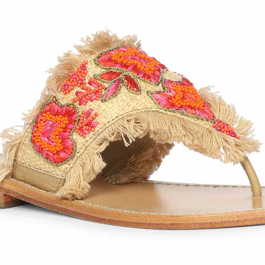 Saint Flora Coral Hand-Embroidered Leather Flats