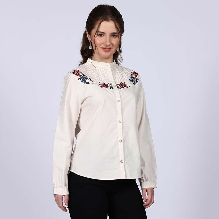 Saint Avery Off-White Cotton Poplin Stripe Top