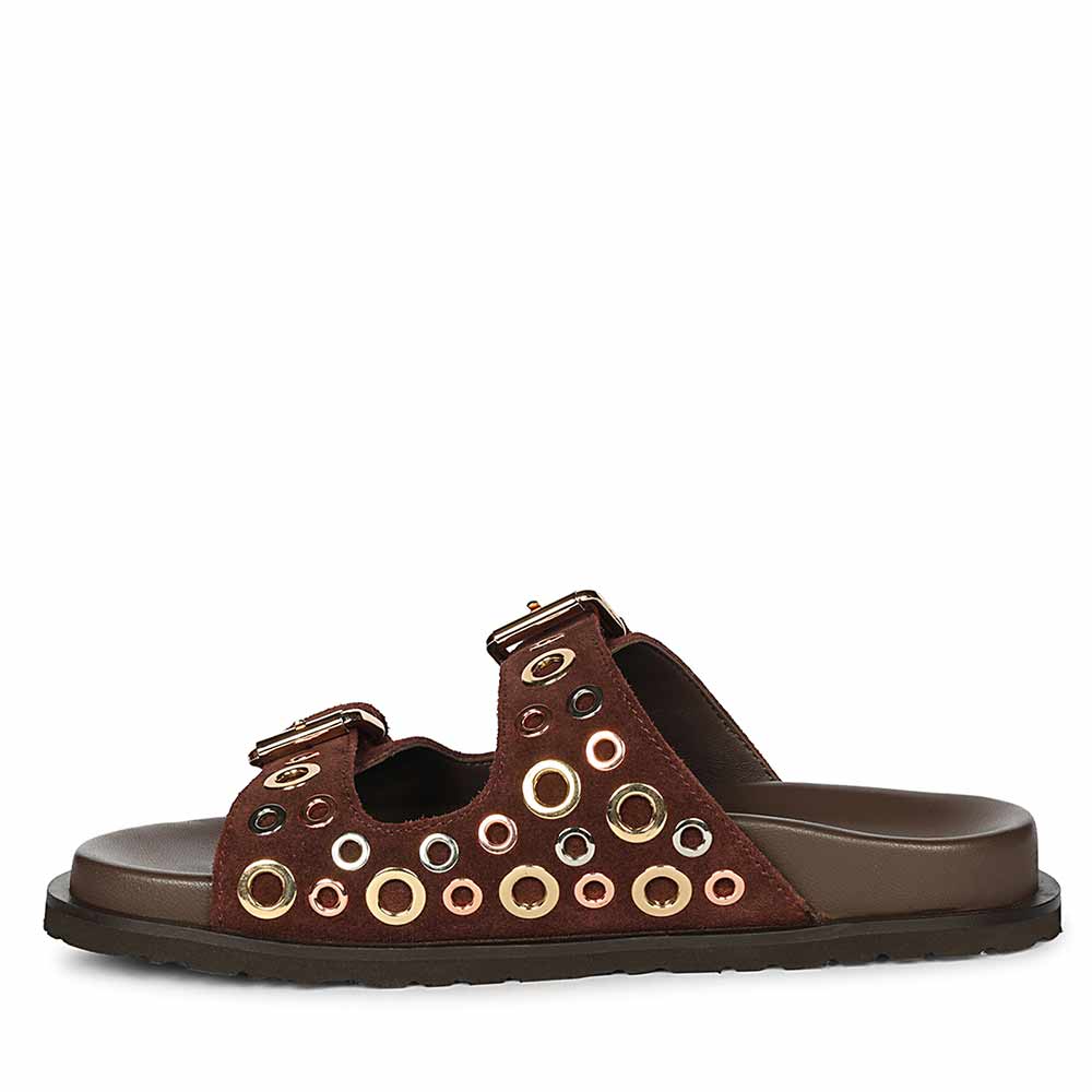Saint Grethe Eyelets Bordo Suede Leather Footbed Sandals