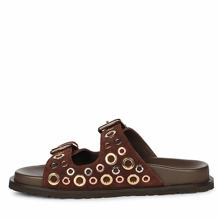 Saint Grethe Eyelets Bordo Suede Leather Footbed Sandals