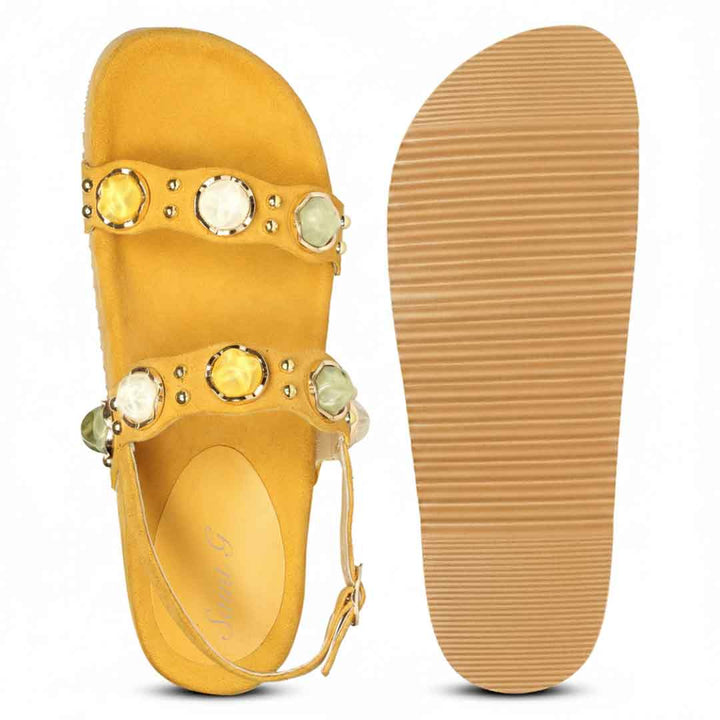 Saint Solira Multi Trim Yellow Suede Leather Footbed Sandals