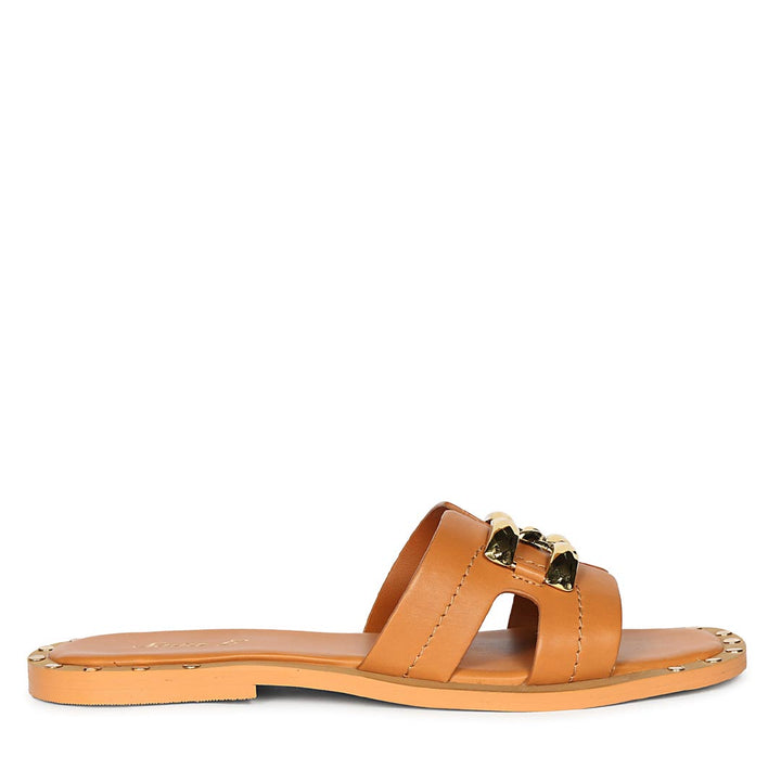 Saint Tan Leather Pyramid Stud Slides
