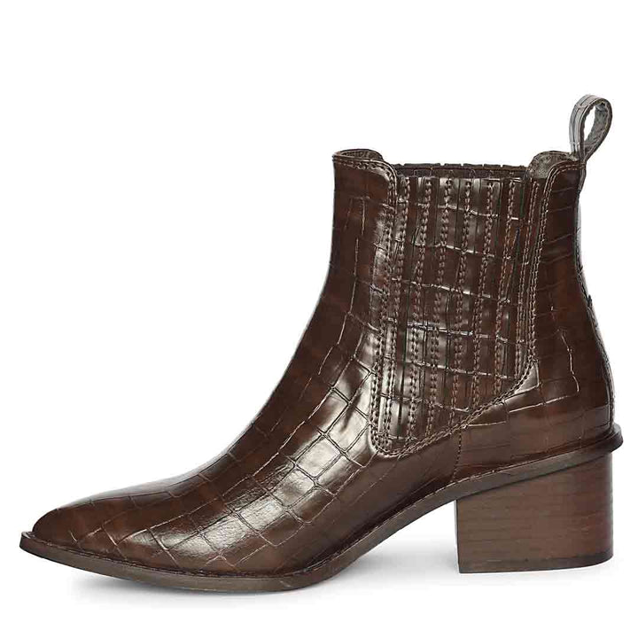 Saint Winifred Snake Embossed Brown Leather Ankle boots