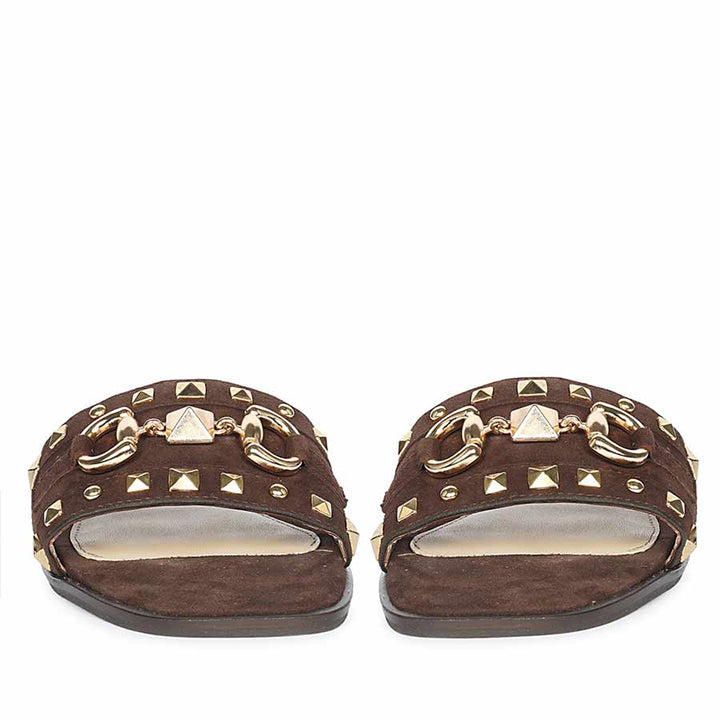 Saint Wrenley Studded Brown Suede Leather Slides