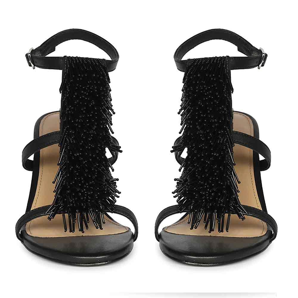 Saint Faye Black Leather Fringe Stilettos
