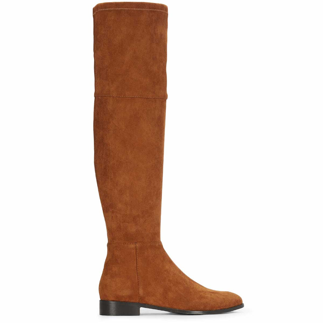 Saint Ophelia Tan Stretch Suede Above The Knee Boots