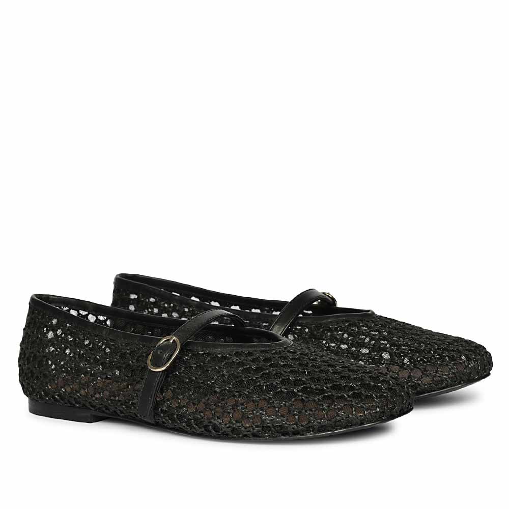 Saint Hattie Woven Black Leather Ballet Flats