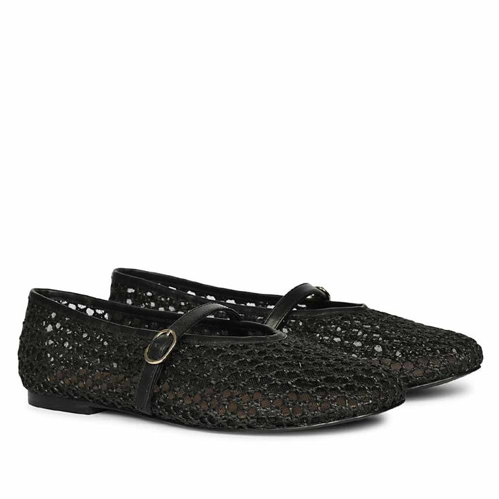 Saint Hattie Woven Black Leather Ballet Flats