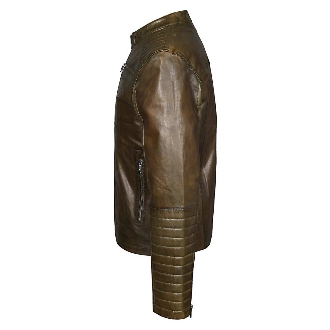 Saint Agostino Olive Leather Men's Cafe Racer Jackets