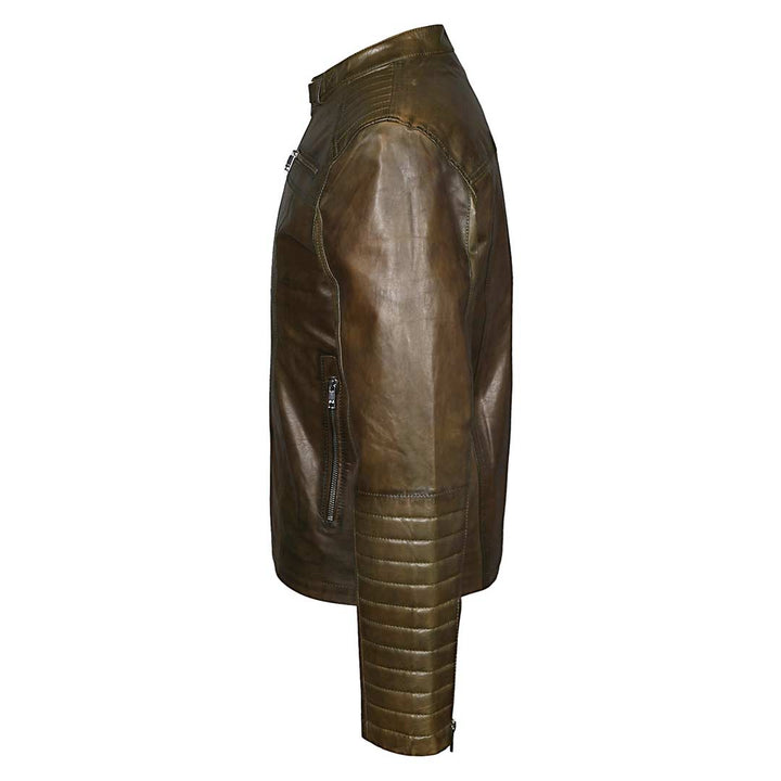 Saint Agostino Olive Leather Men's Cafe Racer Jackets