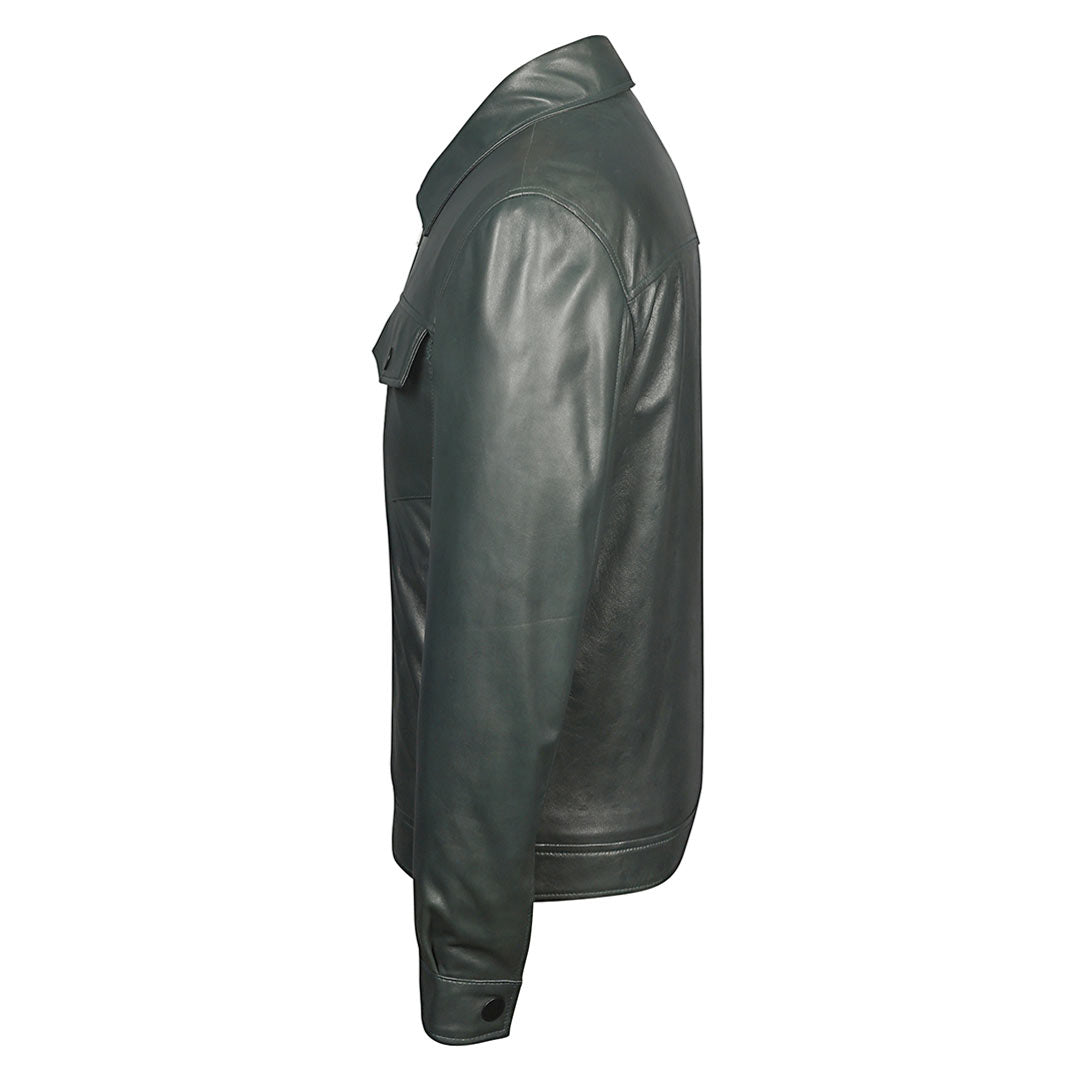 Saint Gerardo Green Leather Men's Jacket With Collars