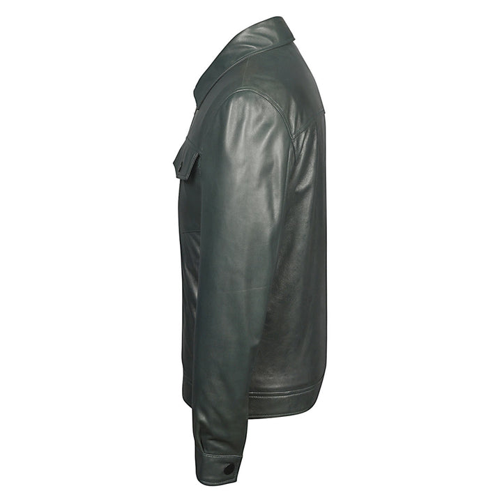 Saint Gerardo Green Leather Men's Jacket With Collars