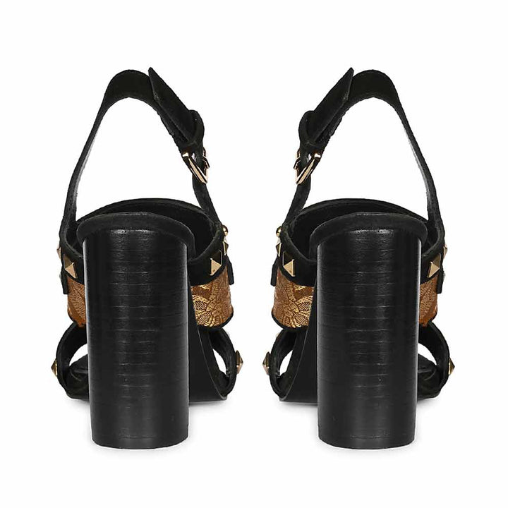 Saint Larisa Embellished Black Leather High Block Heels