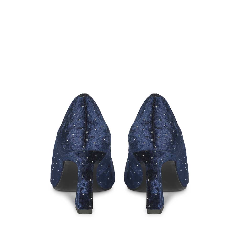 Saint Eleonore Navy Velvet Strass block Heel Pumps
