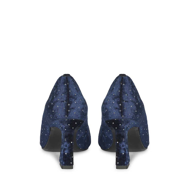 Saint Eleonore Navy Velvet Strass block Heel Pumps