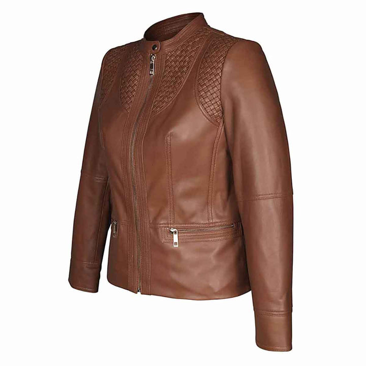 Saint Kinsley Women Tan Leather Cafe Racer Jackets