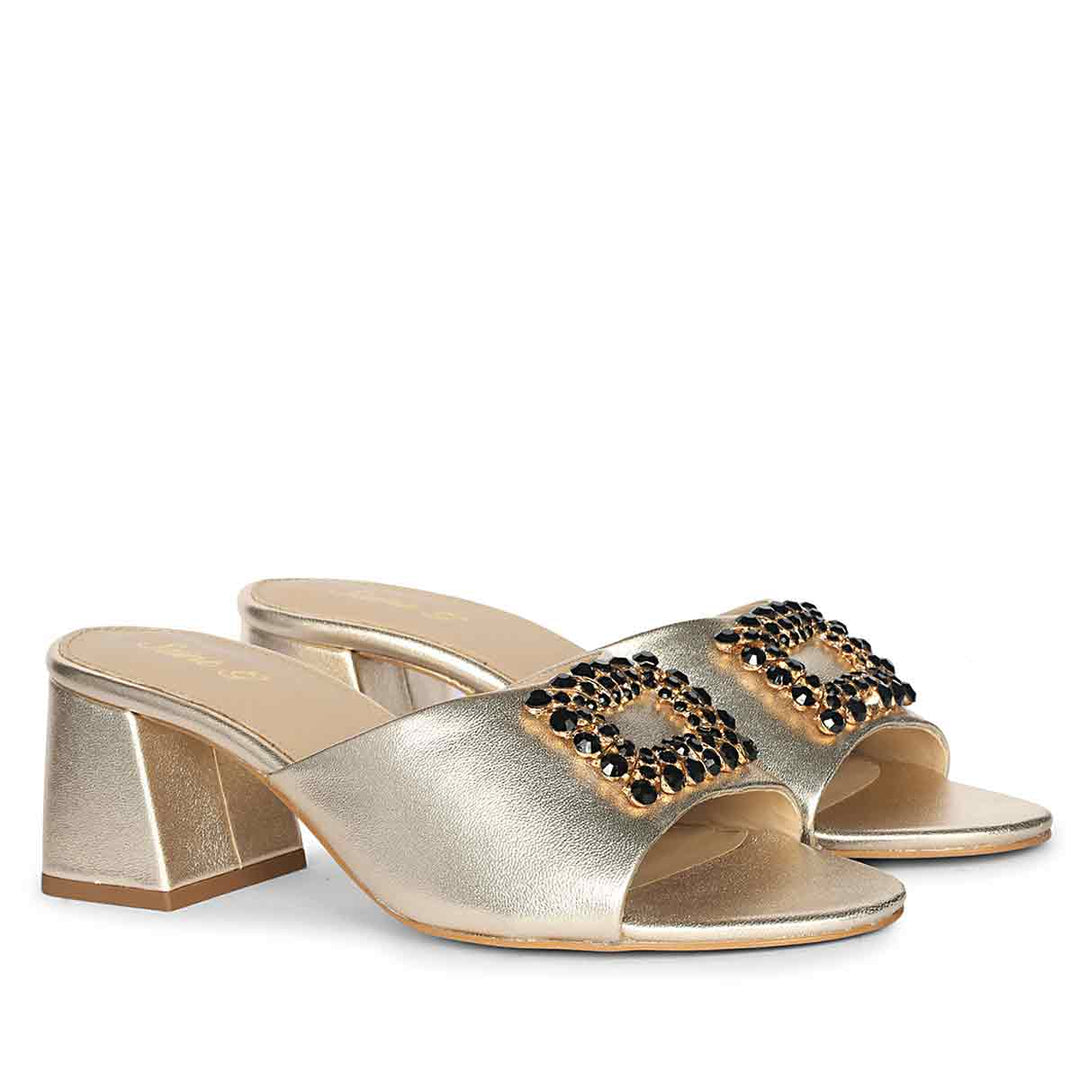 Saint Aurora Gold Metallic Jeweled Heels