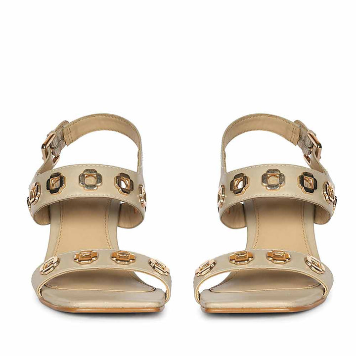 Saint Julien Flower Eyelets Beige Leather Wedge Heels