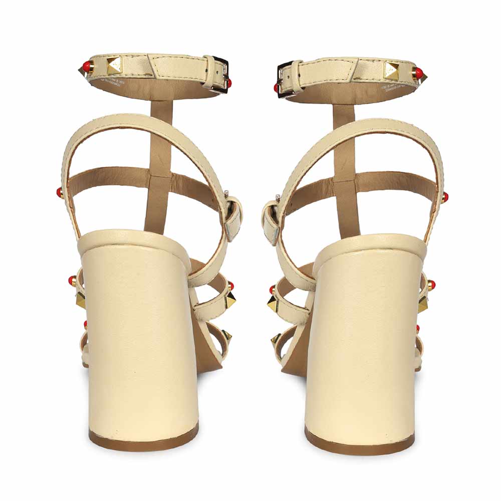 Saint Lorien Off-White Leather Studded Block Heels