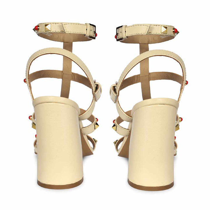 Saint Lorien Off-White Leather Studded Block Heels