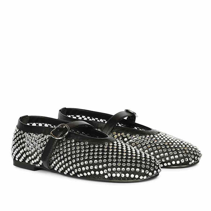 Saint Lennon Strass Embellished BlackLeather Flats