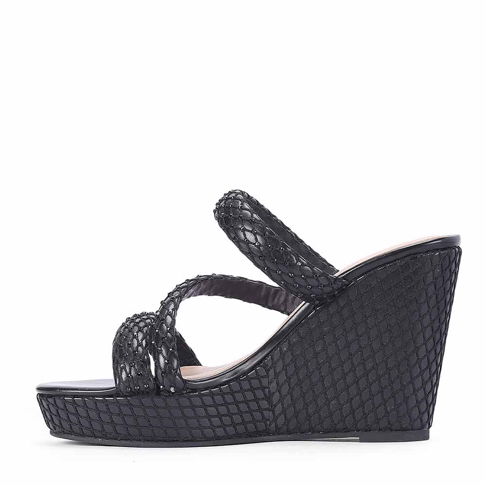 Saint Roxie Strass Cord Black Wedges