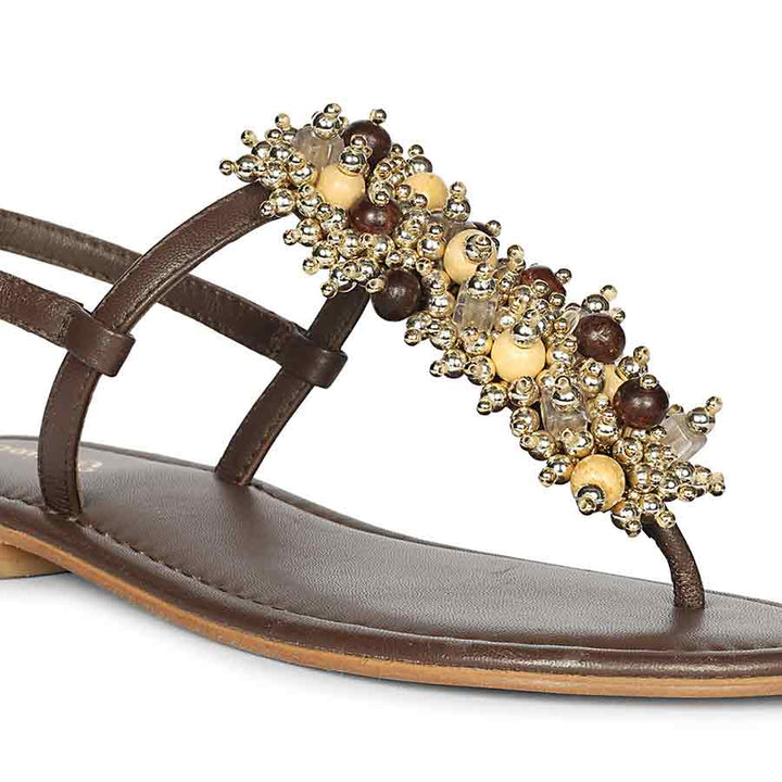 Saint Kierel Jeweled Brown Leather Sandals