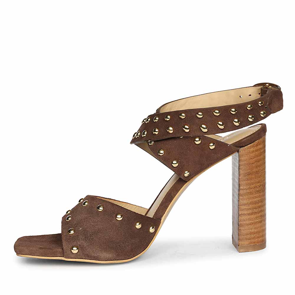 Saint Maren Studded Brown Suede Leather Heels