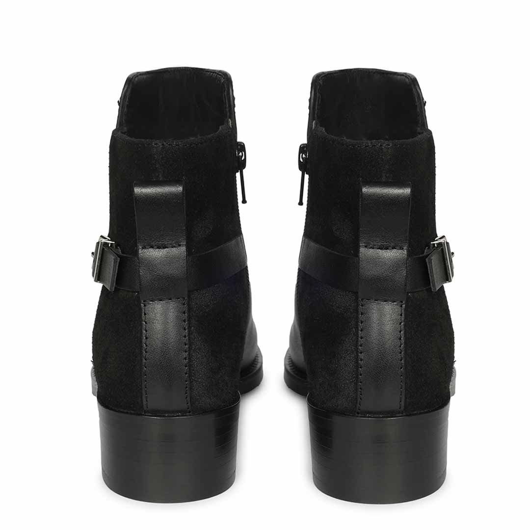 Saint Mikayla Buckle Strap Black Leather Ankle Boots