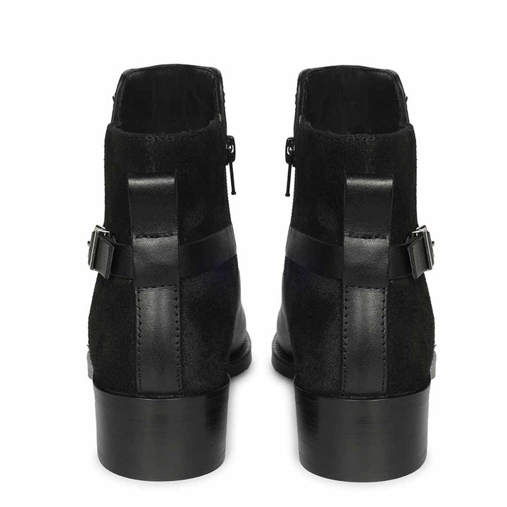 Saint Mikayla Buckle Strap Black Leather Ankle Boots