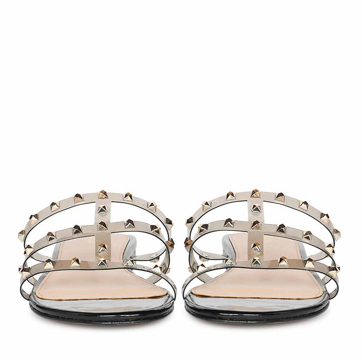Saint Venera Metal Studded Black Vegan Leather Flats