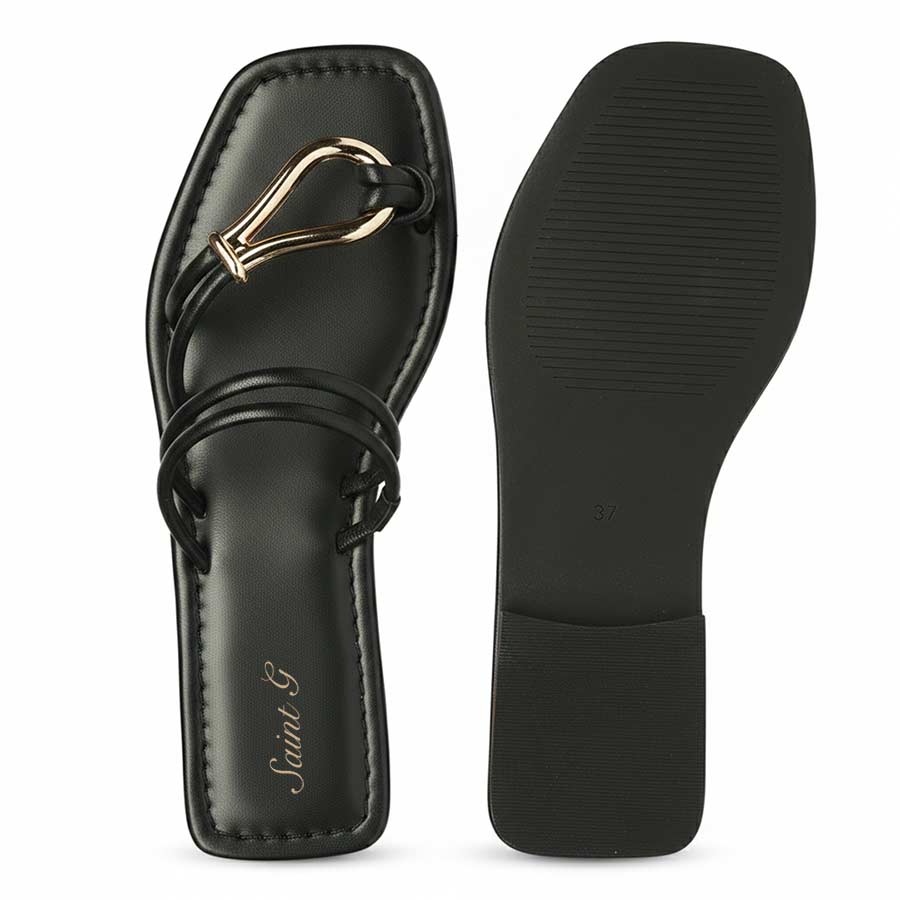 Saint Saura Black Metal Trim Leather Flats