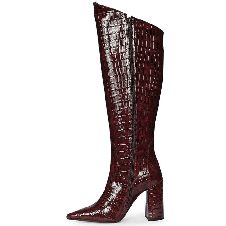 Saint Myla Bordo Croco-Embossed Knee High Leather Boots
