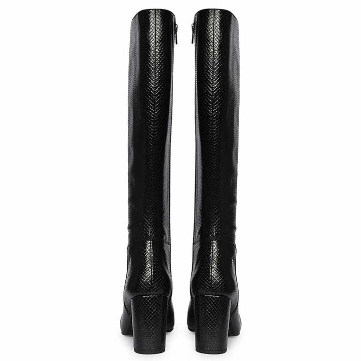 Saint Leona Croco Embossed Black Long Boots
