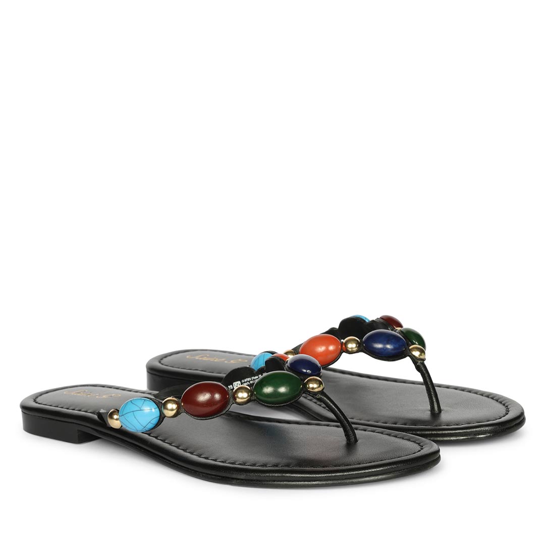 Saint Milira Multi Stone Black Leather Flats