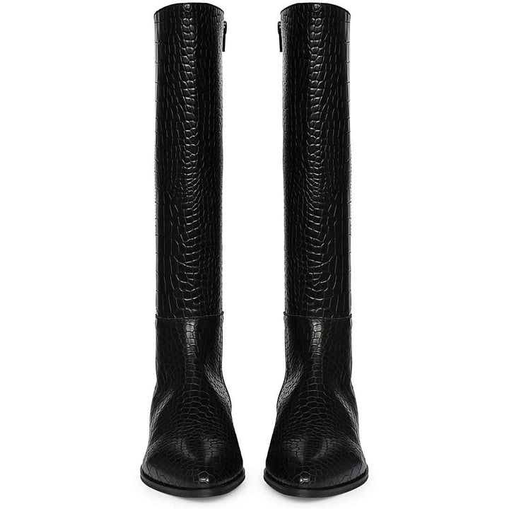 Saint Ada Black Vintage Croco-Embossed Knee-High Boots
