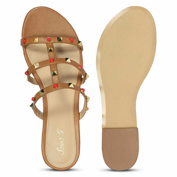 Saint Valene Studded Tan Leather Flats