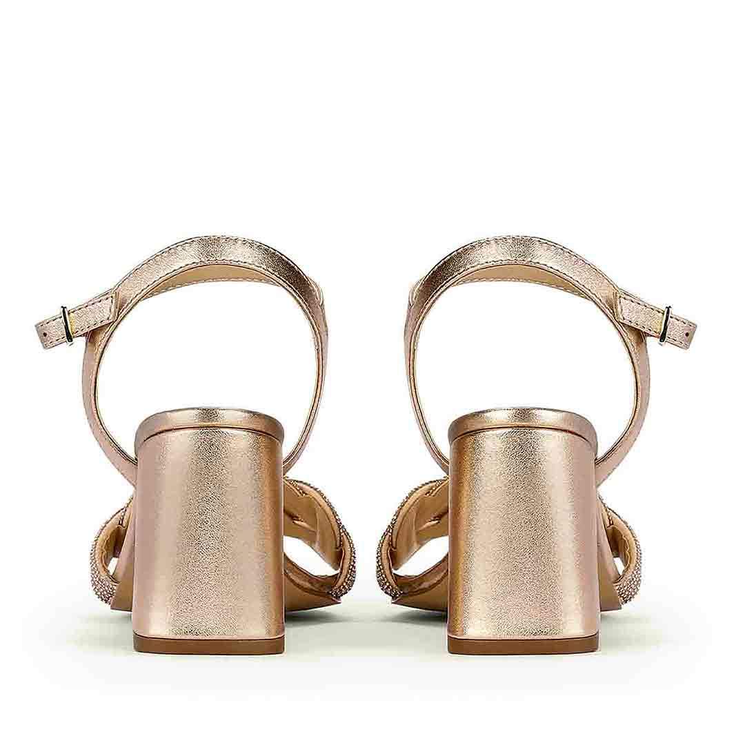 Saint Celeste Knot Embellished Rose Gold Metallic Leather Heels
