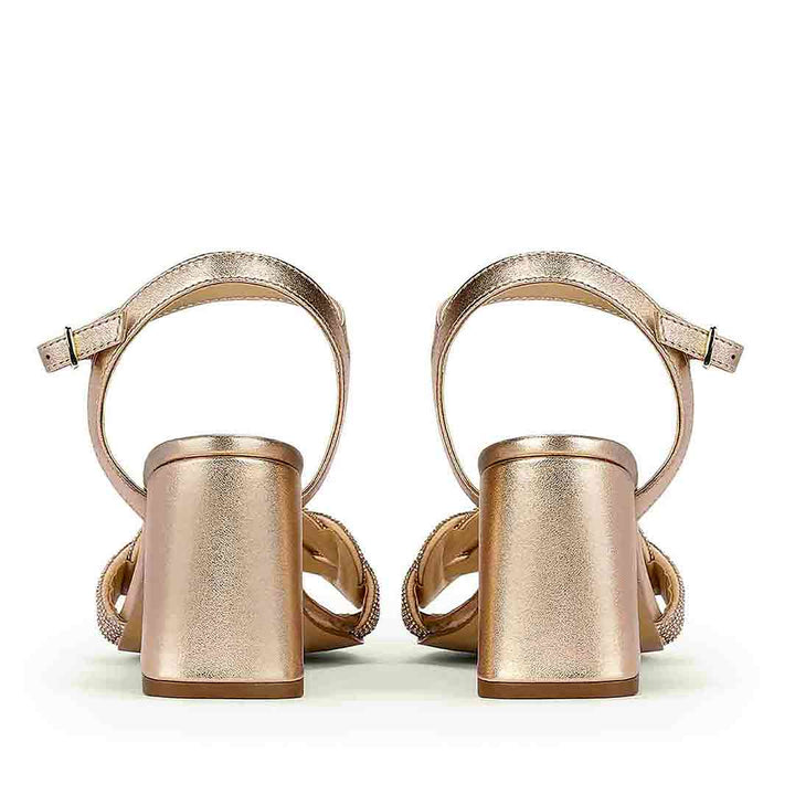 Saint Celeste Knot Embellished Rose Gold Metallic Leather Heels