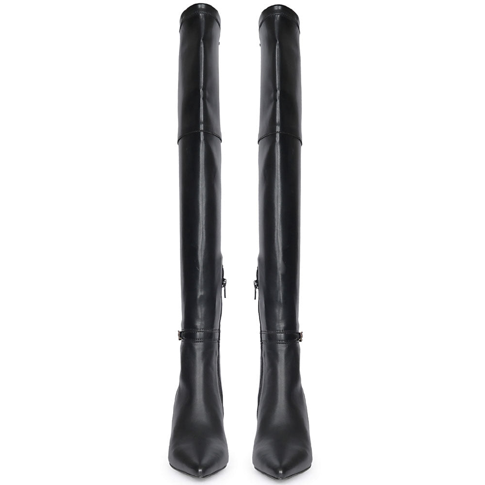 Saint Feline Chain Black Vegan Leather Over-the-Knee Boots