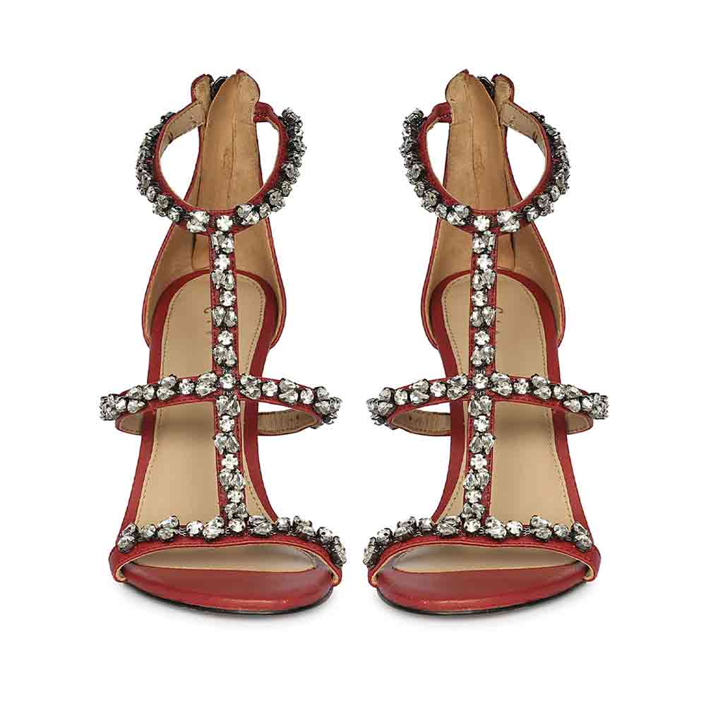 Saint Ella Stone Embellished Metallic Bordo Leather Stilettos