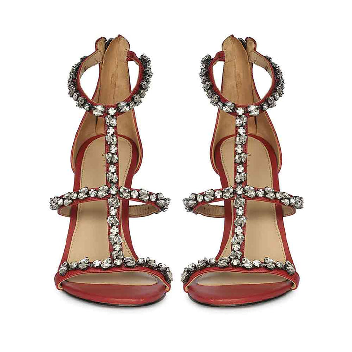 Saint Ella Stone Embellished Metallic Bordo Leather Stilettos