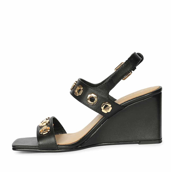 Saint Kendall Gold Eyelet  Black Wedge Heels
